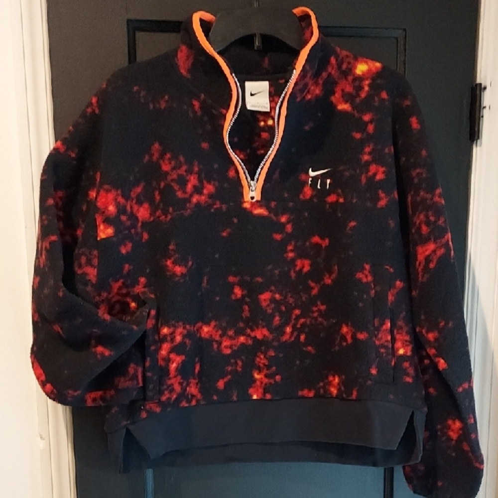 Nike Women's Black and Orange Fleece Pullover